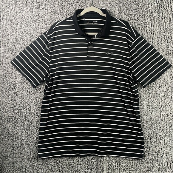 Under armour Other - UNDER Armour Polo Shirt Heatgear Loose Fit Black White Striped Mens XL Golf